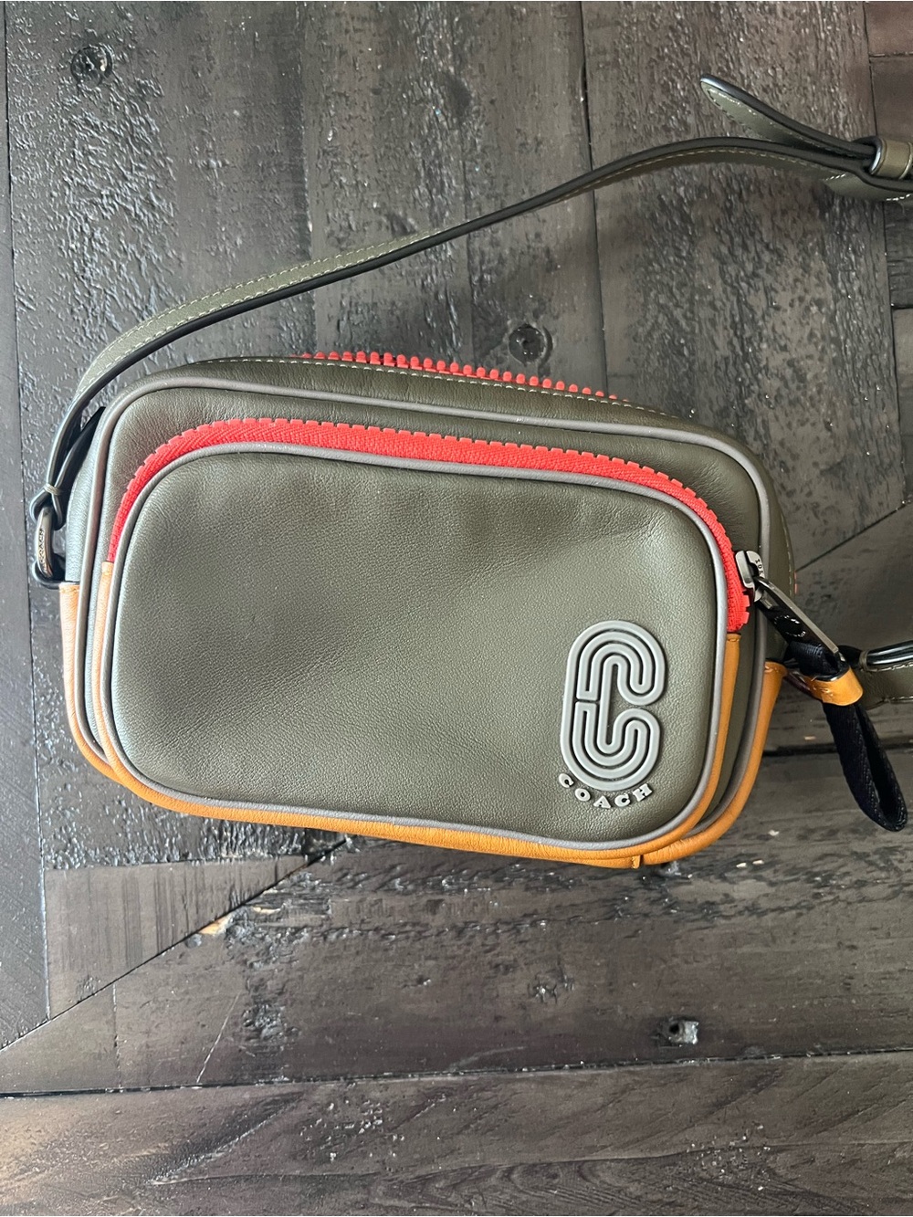 Olive Green Coach Mini Edge Double Pouch Crossbody